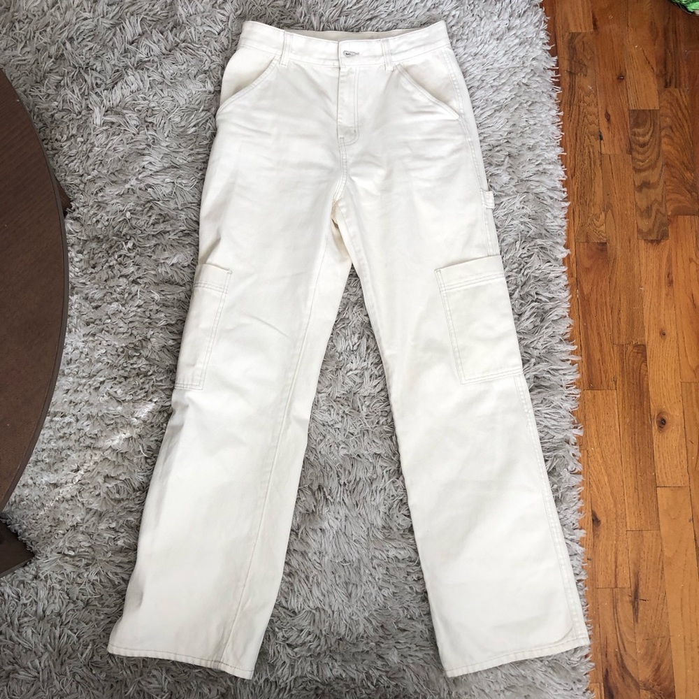 Cream Cargo Pants with Pockets